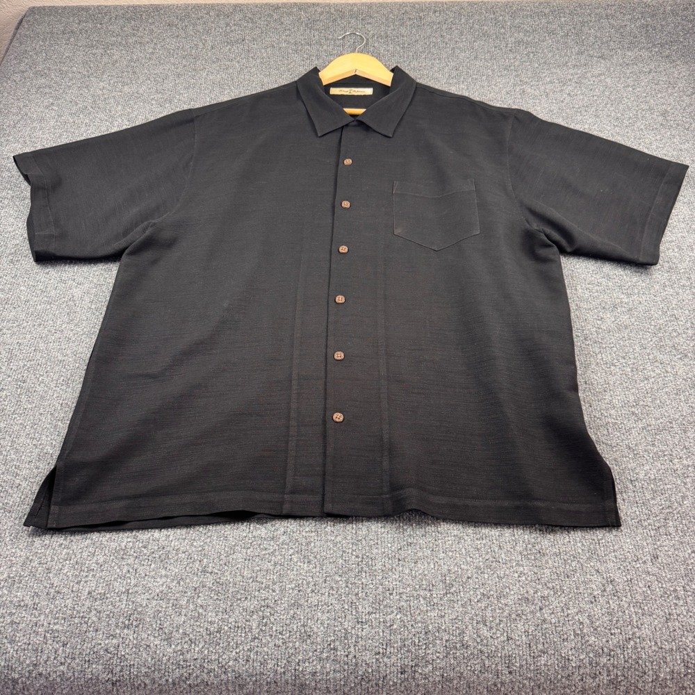 Tommy Bahama Button Down Men XL Black Excellent Silk Rock Star Island Style